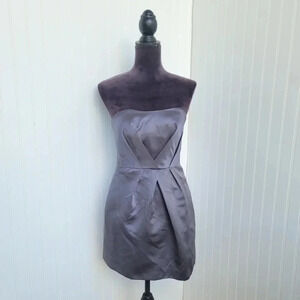 Alfred Angelo Charcoal Gray Strapless Formal Dress Satin Prom Wedding Sz 0